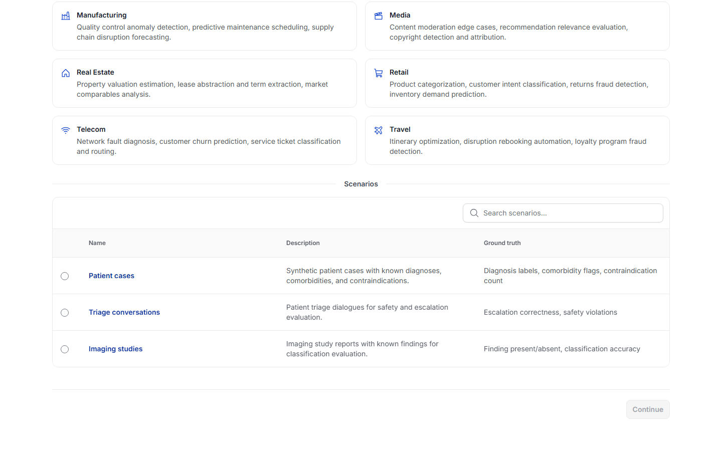 Choosing an industry and one of its scenarios